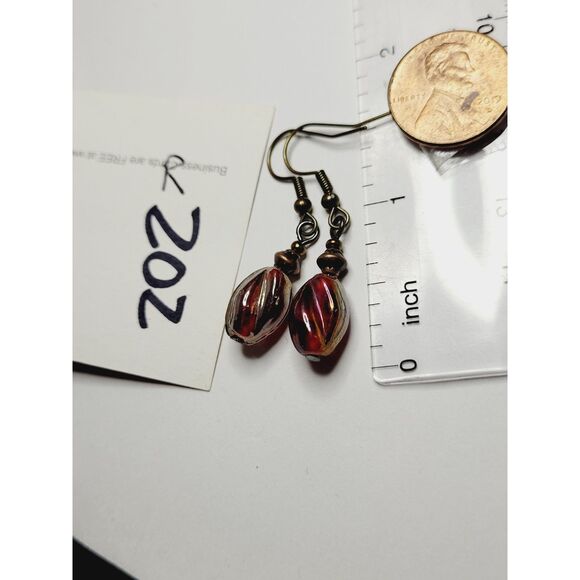 artisan earrings 202#mfs Red pressed glass swirl bead dangle earrings Red Victor - Picture 4 of 5